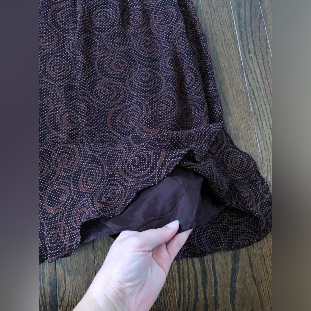 Vintage Maggy London Women’s 8 Brown Geometric Cap Sleeved V-Neck Wrap Dress USA - Picture 10 of 11